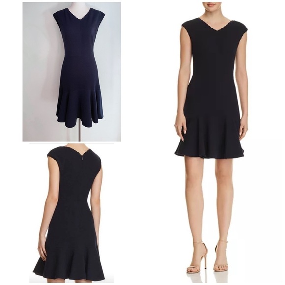 NWT Rebecca Taylor NAVY BLUE Anna Scalloped Sheath Cocktail Casual Dress XS​​​